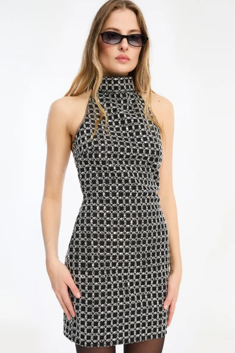 Beaded Halterneck Dress Black