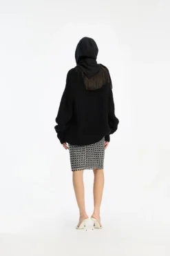 Beaded Long Mini Skirt Black