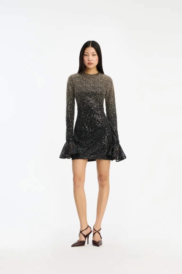 Beaded Ls Mini Dress Brown