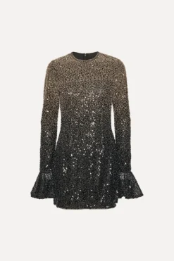 Beaded Ls Mini Dress Brown