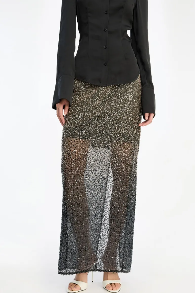 Beaded Maxi Skirt Brown