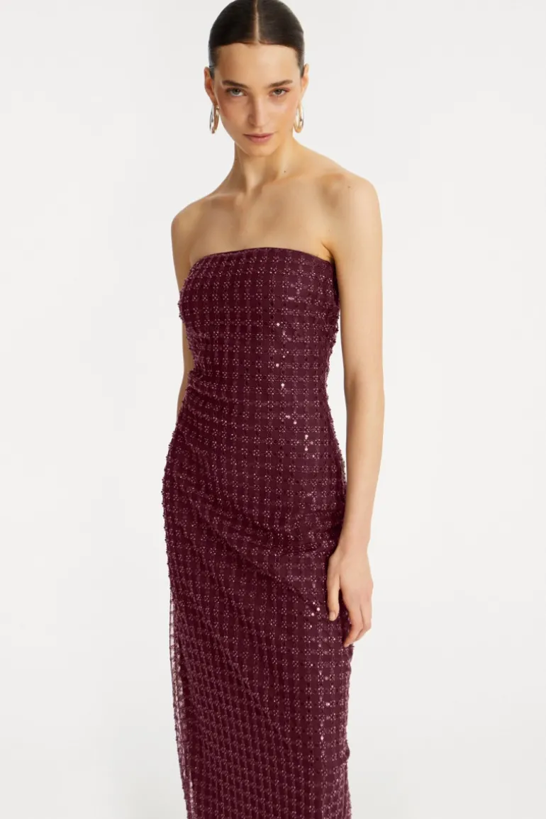 Beaded Maxi Tube Dress Bordeaux