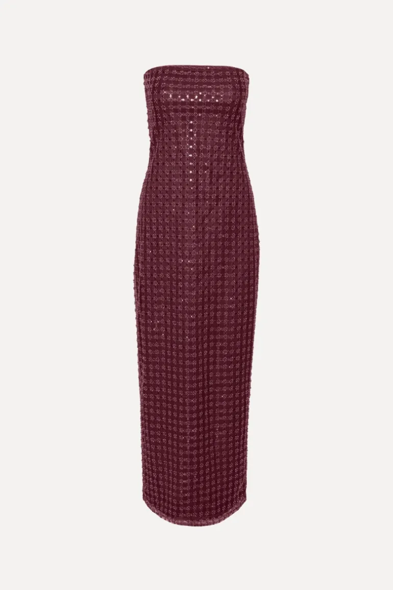 Beaded Maxi Tube Dress Bordeaux
