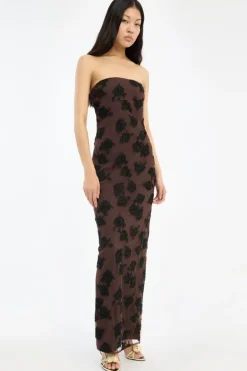 Beaded Maxi Tube Dress Dark Brown