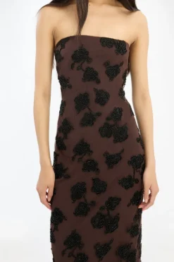 Beaded Maxi Tube Dress Dark Brown