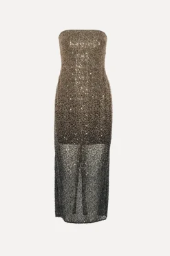 Beaded Midi Tube Dress Brown