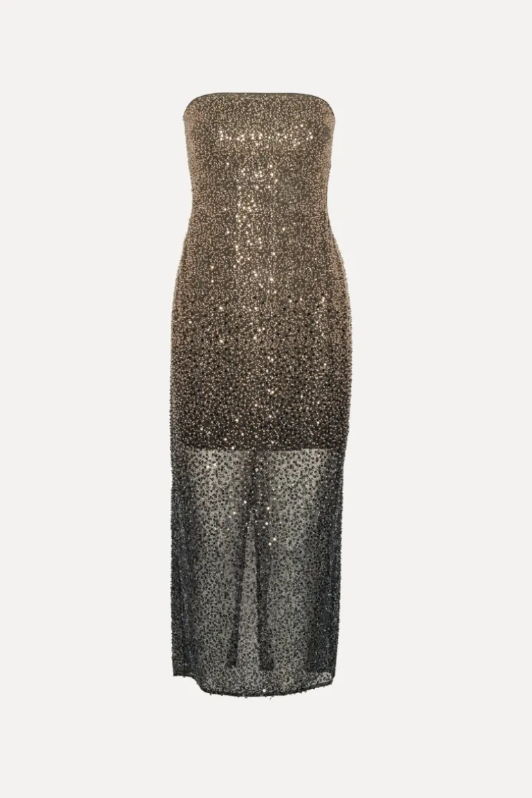 Beaded Midi Tube Dress Brown