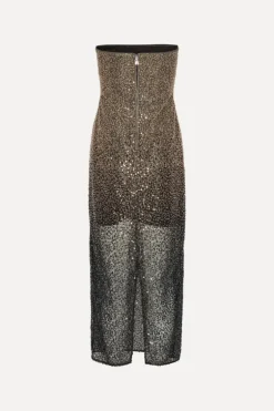 Beaded Midi Tube Dress Brown