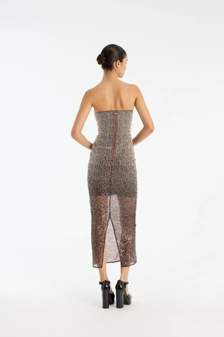 Beaded Midi Tube Dress Brown