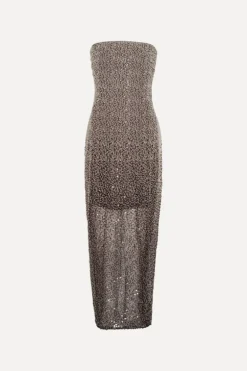 Beaded Midi Tube Dress Brown