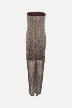 Beaded Midi Tube Dress Brown