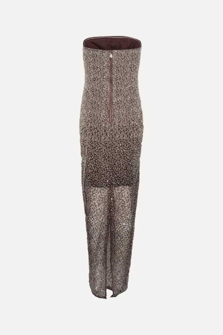 Beaded Midi Tube Dress Brown