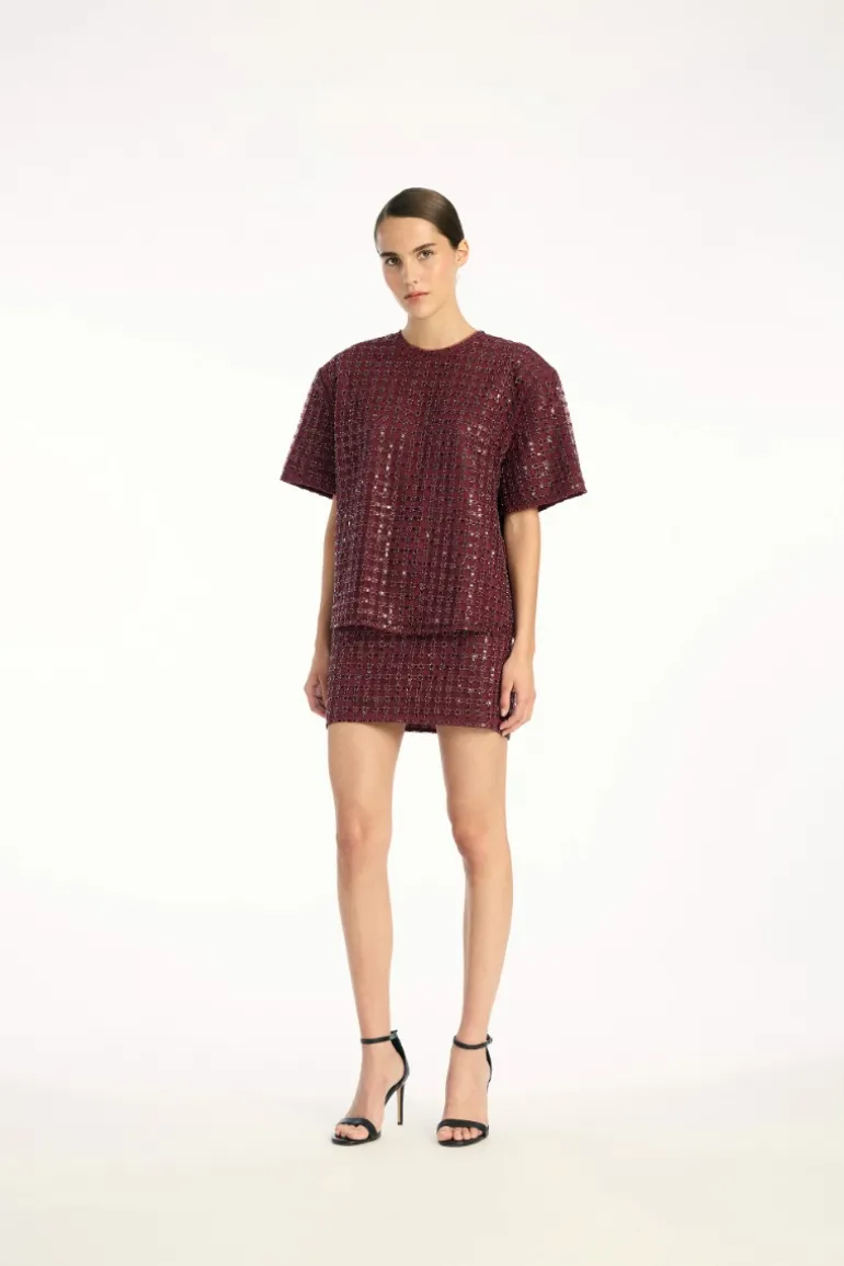Beaded Mini Skirt Bordeaux
