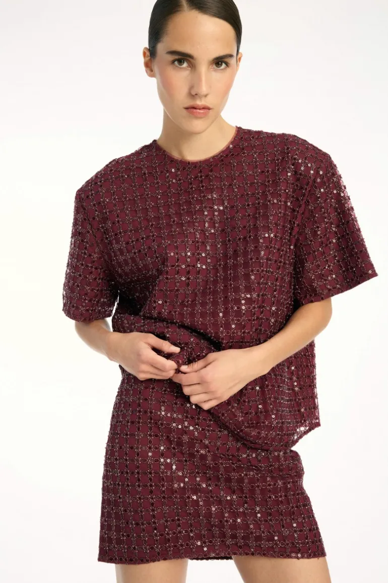 Beaded Mini Skirt Bordeaux