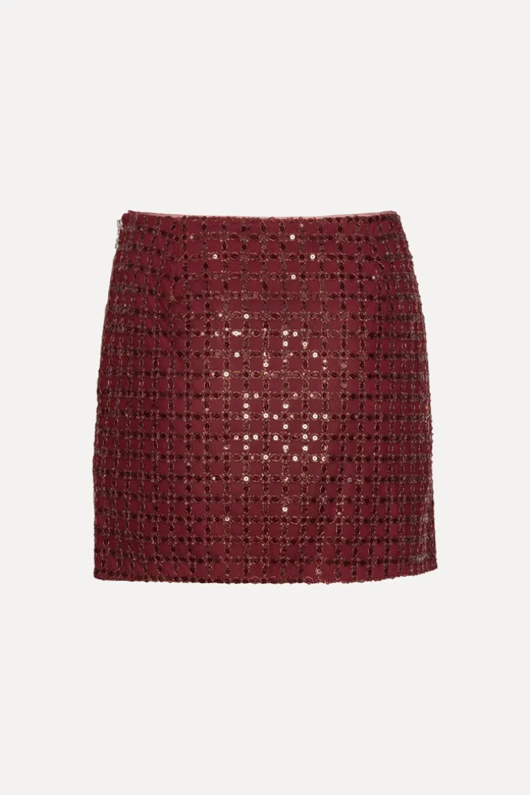 Beaded Mini Skirt Bordeaux