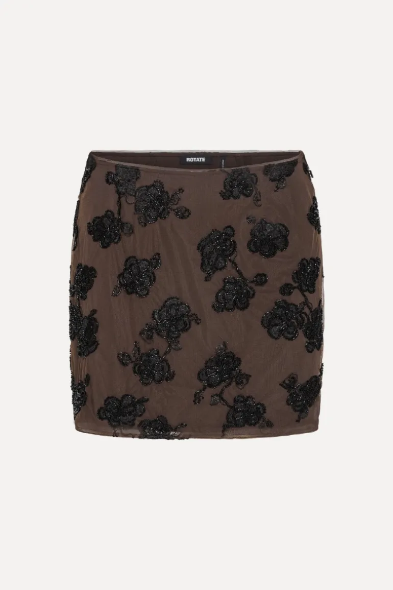 Beaded Mini Skirt Dark Brown