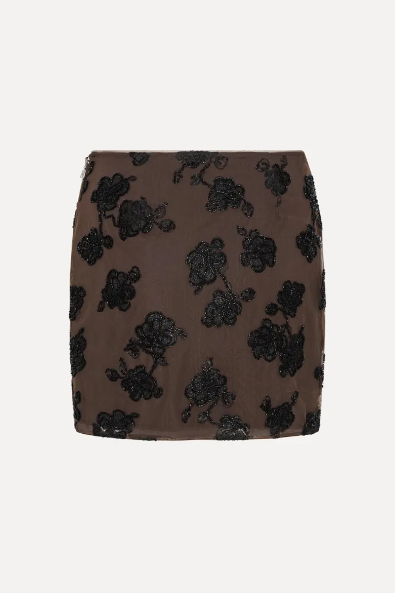 Beaded Mini Skirt Dark Brown