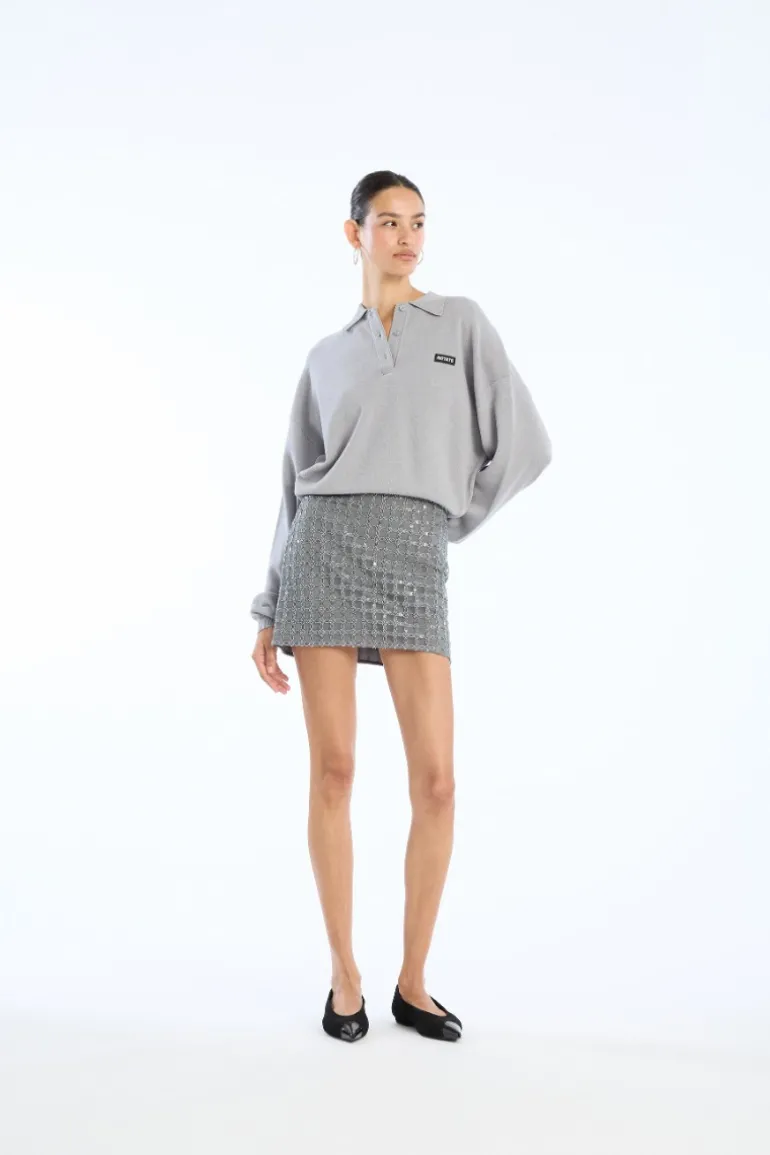 Beaded Mini Skirt Grey