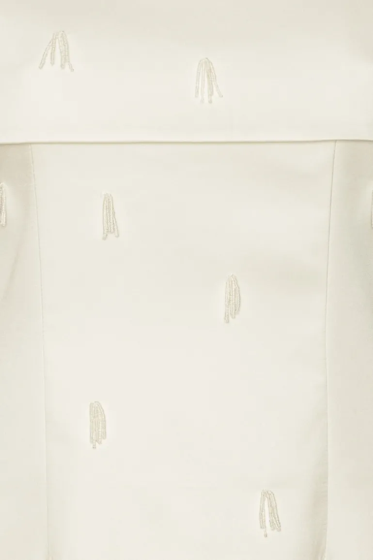 Beaded Satin Mini Dress Creme White