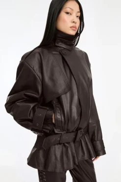 Biker Leather Jacket Dark Brown
