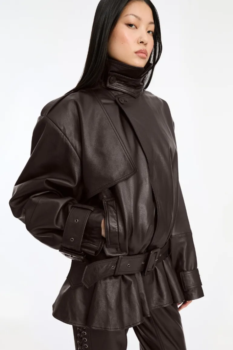 Biker Leather Jacket Dark Brown