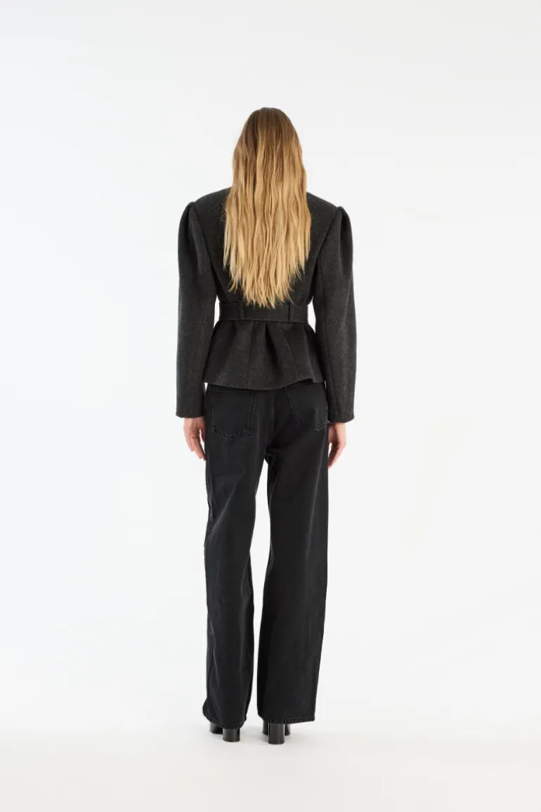 Button Detail Wide Jeans Black