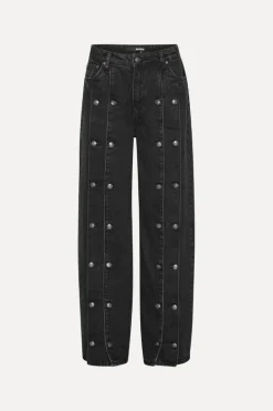 Button Detail Wide Jeans Black