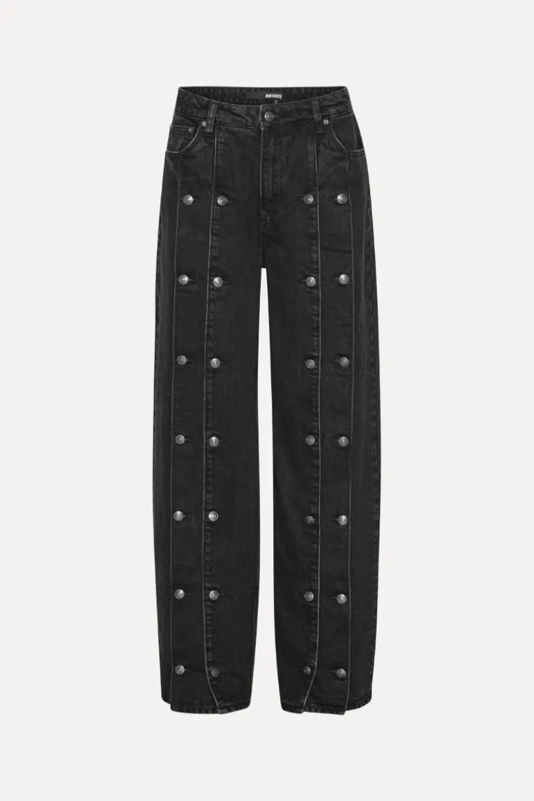 Button Detail Wide Jeans Black