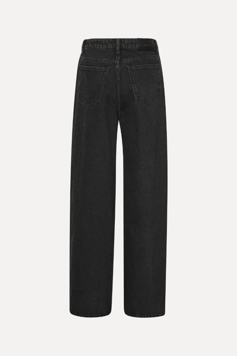 Button Detail Wide Jeans Black