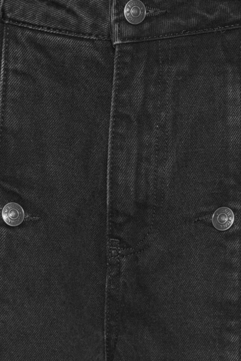 Button Detail Wide Jeans Black