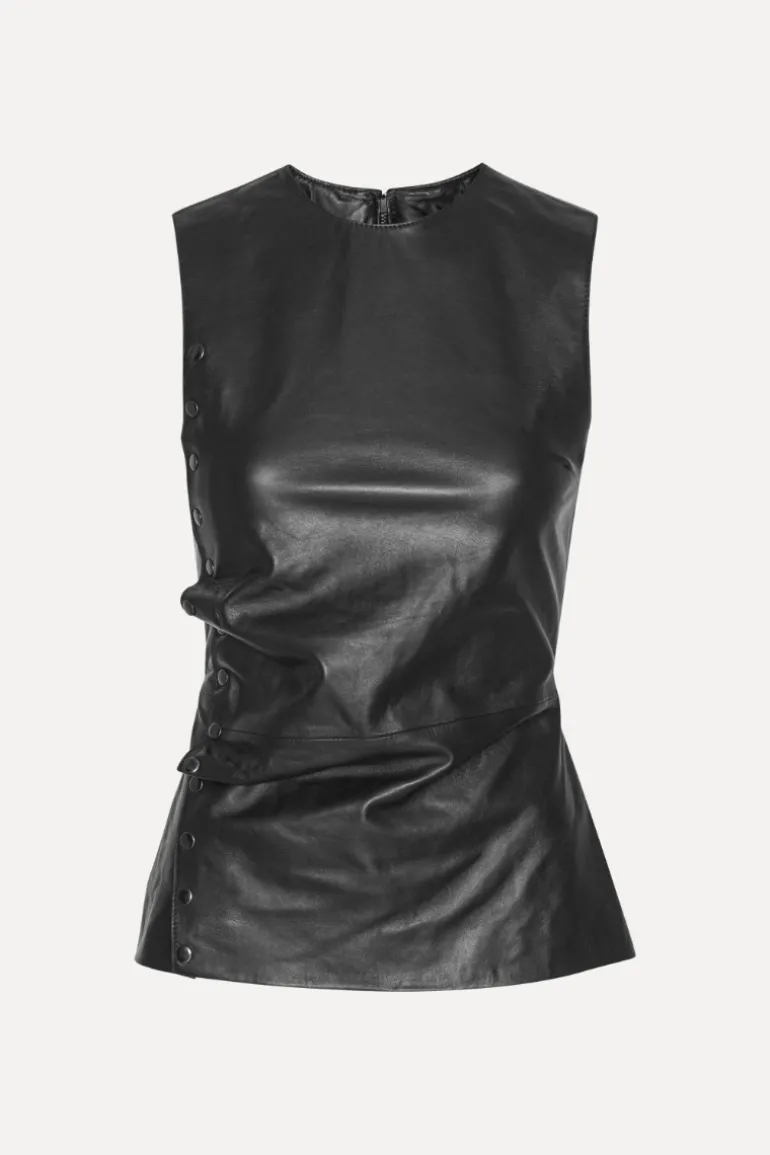 Buttoned Leather Top Black