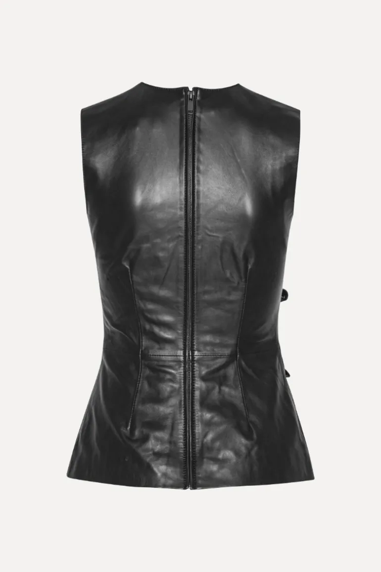 Buttoned Leather Top Black