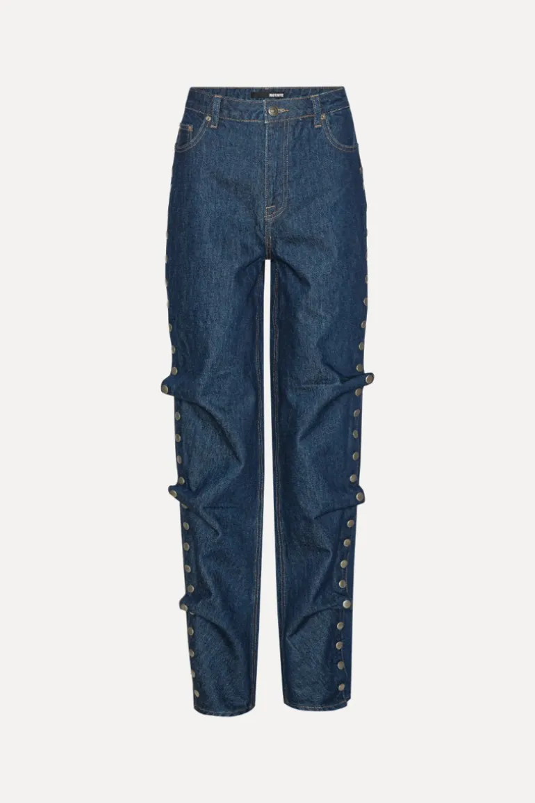 Buttoned Wide Leg Jeans Dark Blue