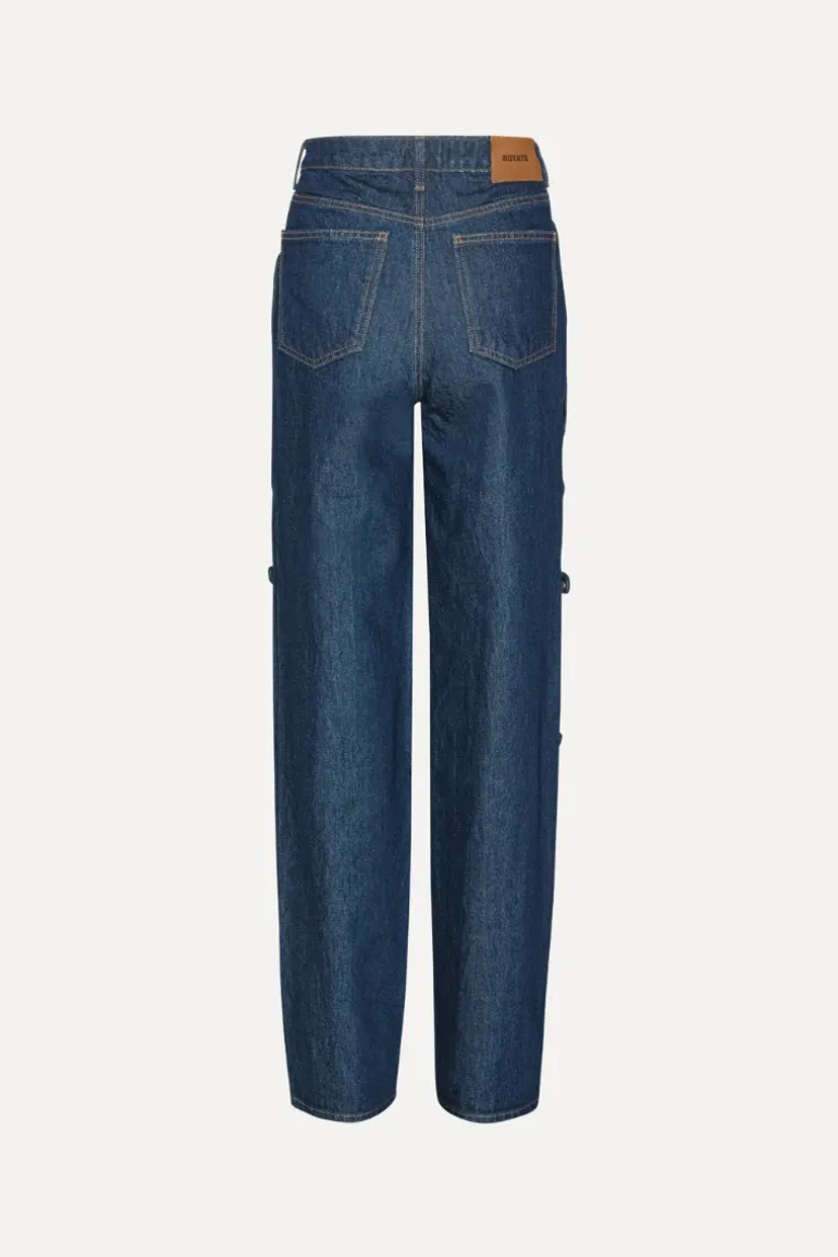 Buttoned Wide Leg Jeans Dark Blue
