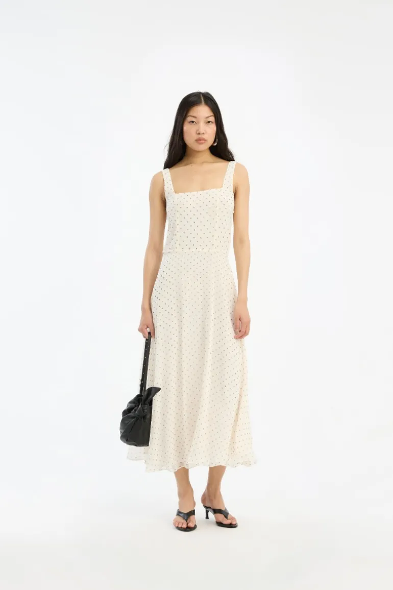 Chiffon Flared Midi Dress Cream