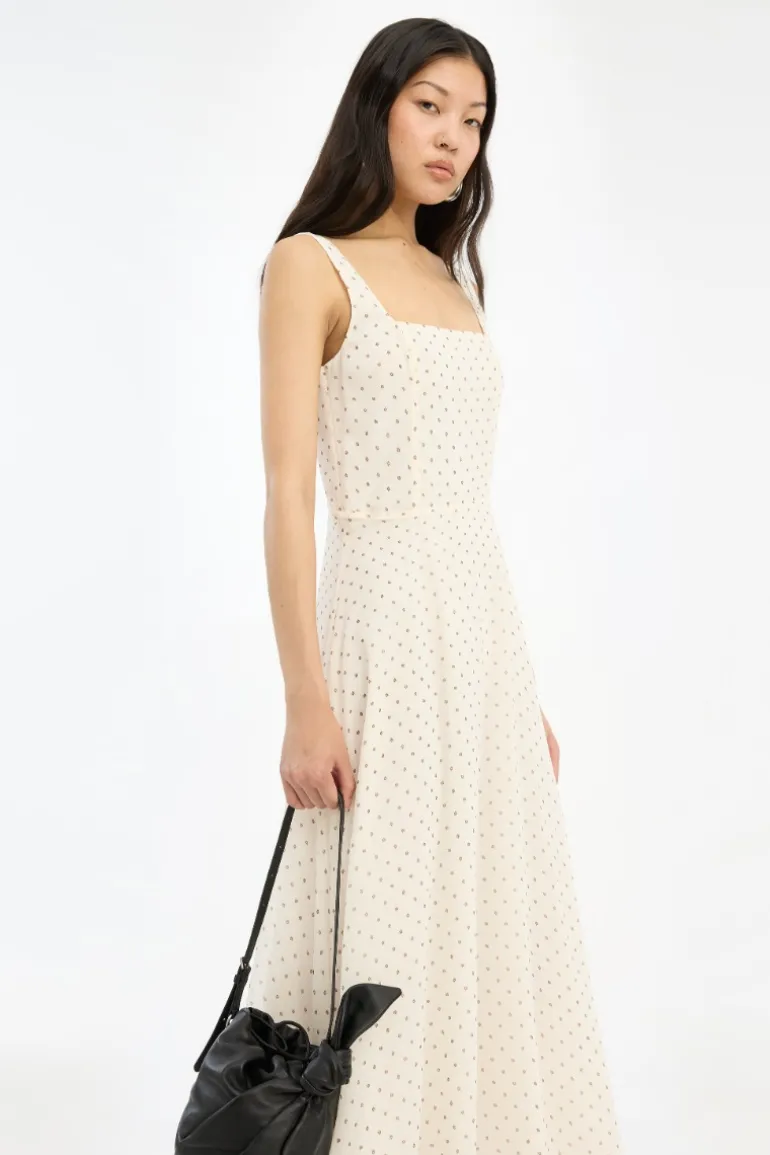 Chiffon Flared Midi Dress Cream