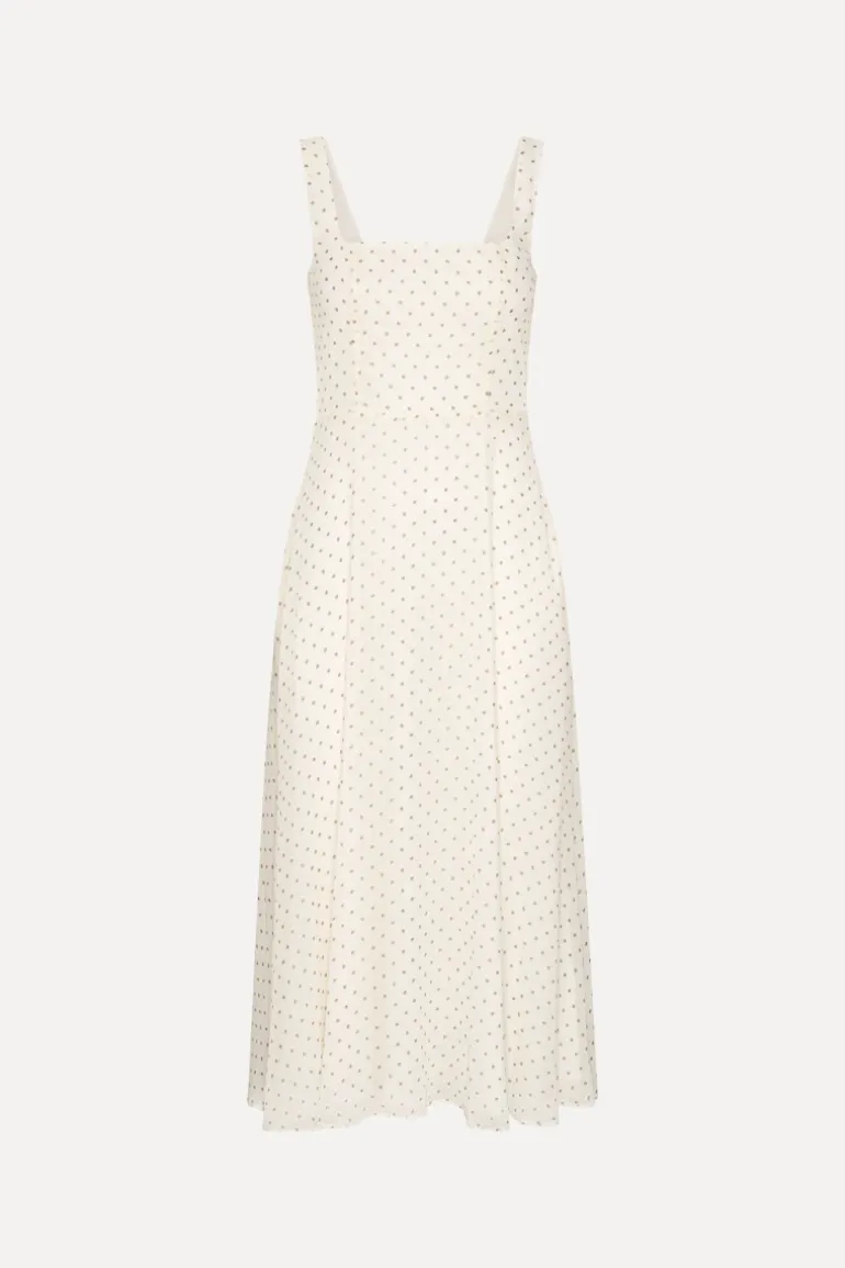 Chiffon Flared Midi Dress Cream