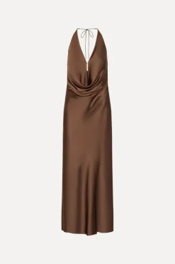 Chiffon Halter Dress Dark Brown