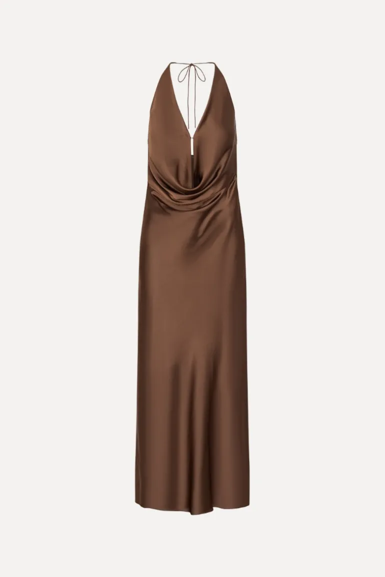Chiffon Halter Dress Dark Brown