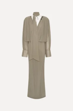 Chiffon Ls Maxi Dress Taupe