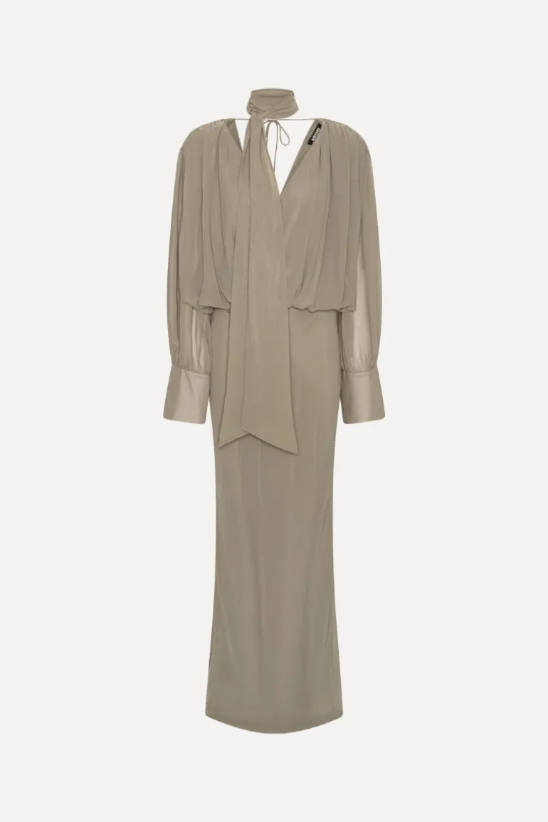 Chiffon Ls Maxi Dress Taupe