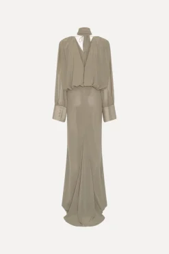 Chiffon Ls Maxi Dress Taupe