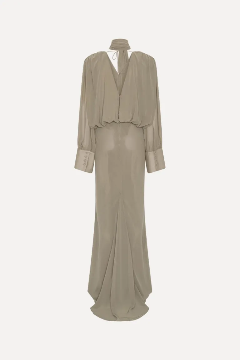 Chiffon Ls Maxi Dress Taupe