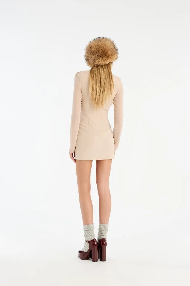 Chiffon Ls Mini Dress Creme
