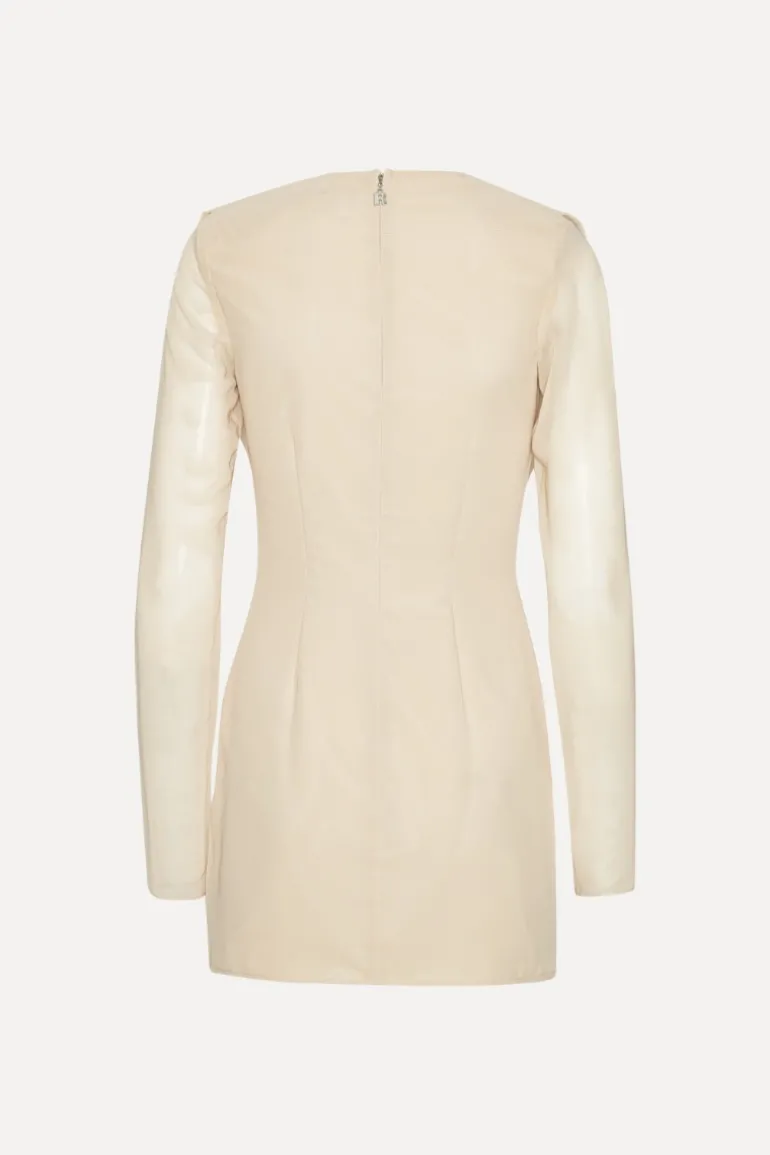 Chiffon Ls Mini Dress Creme