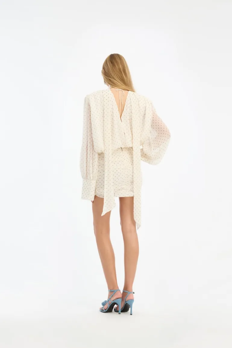 Chiffon Ls V-neck Dress Creme