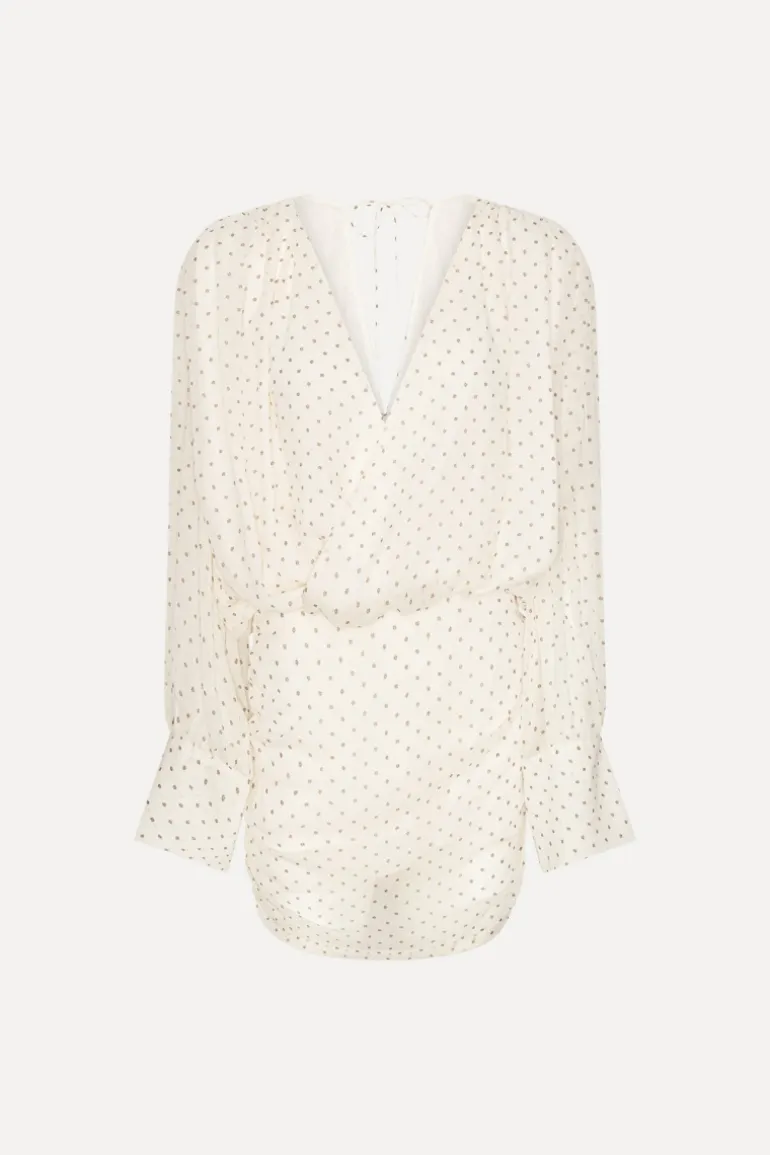 Chiffon Ls V-neck Dress Creme