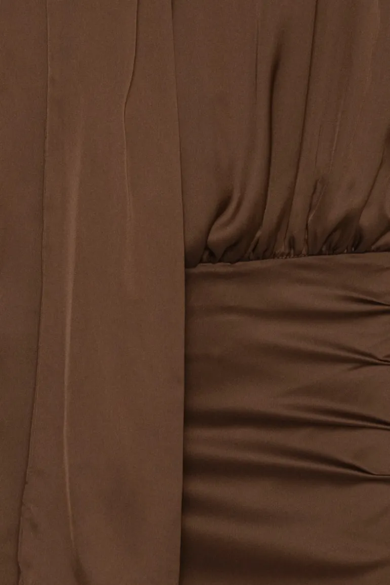 Chiffon Ls V-neck Dress Dark Brown