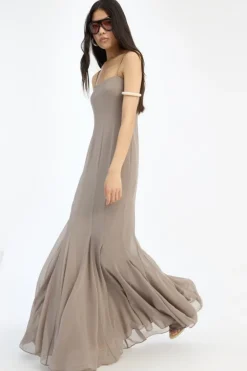 Chiffon Maxi Strap Dress Taupe