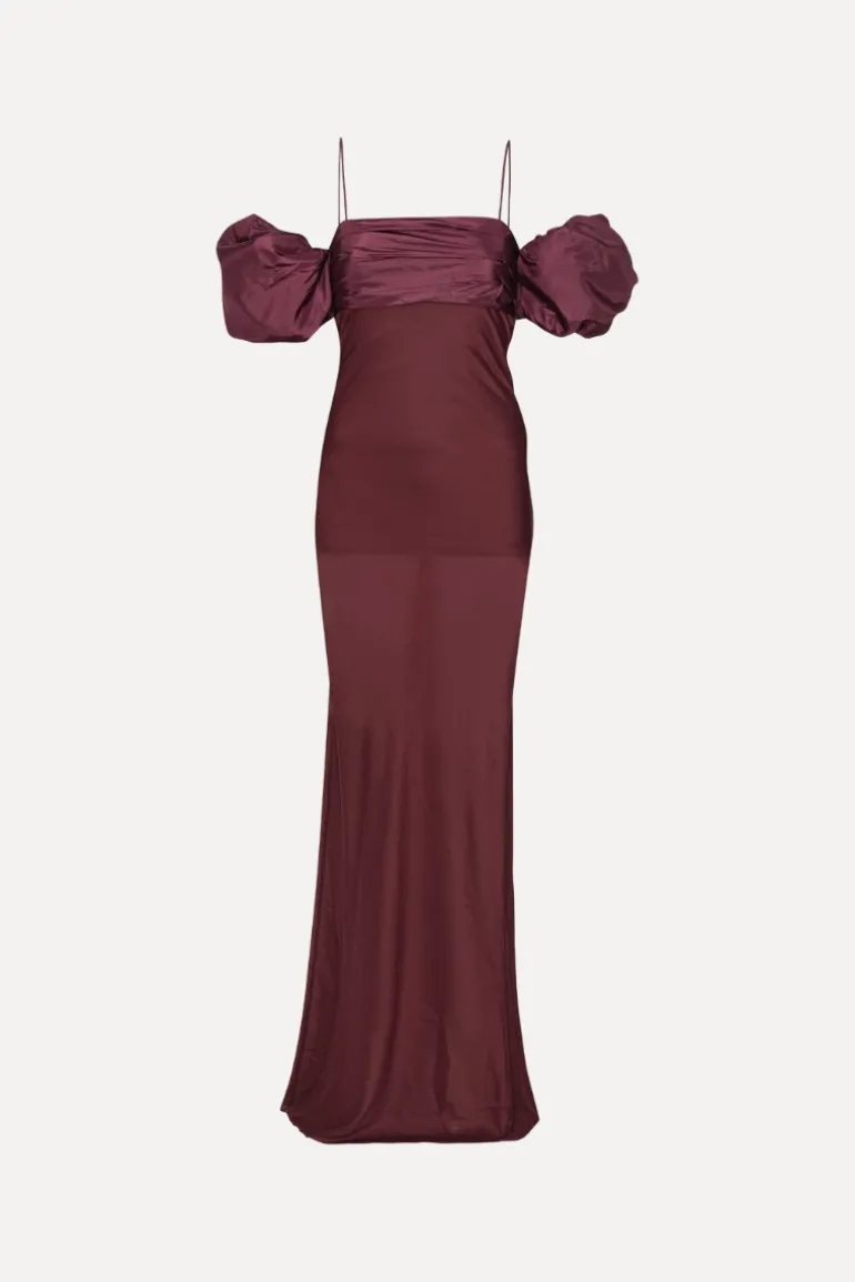 Chiffon Puff Sleeve Dress Burgundy